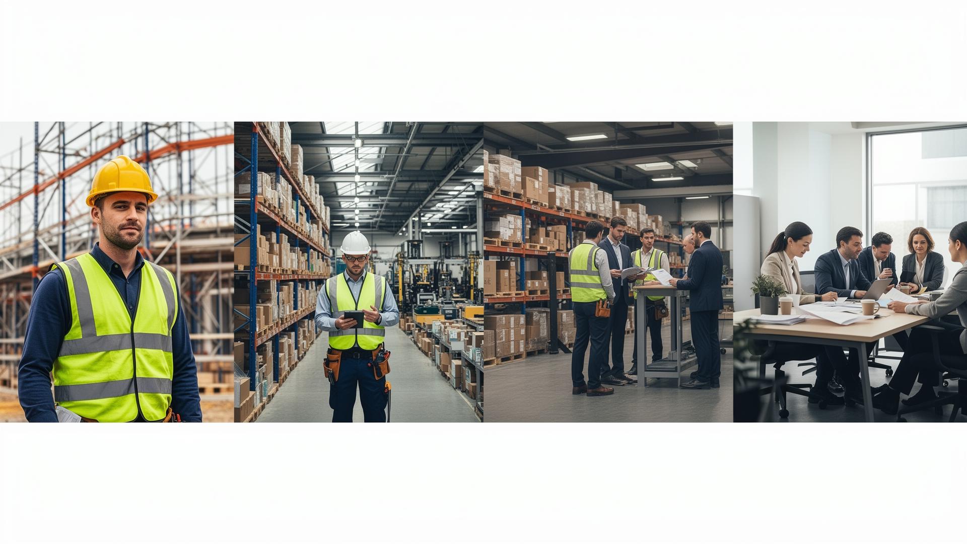 UK workplace imagery — construction, engineering, manufacturing and offices
